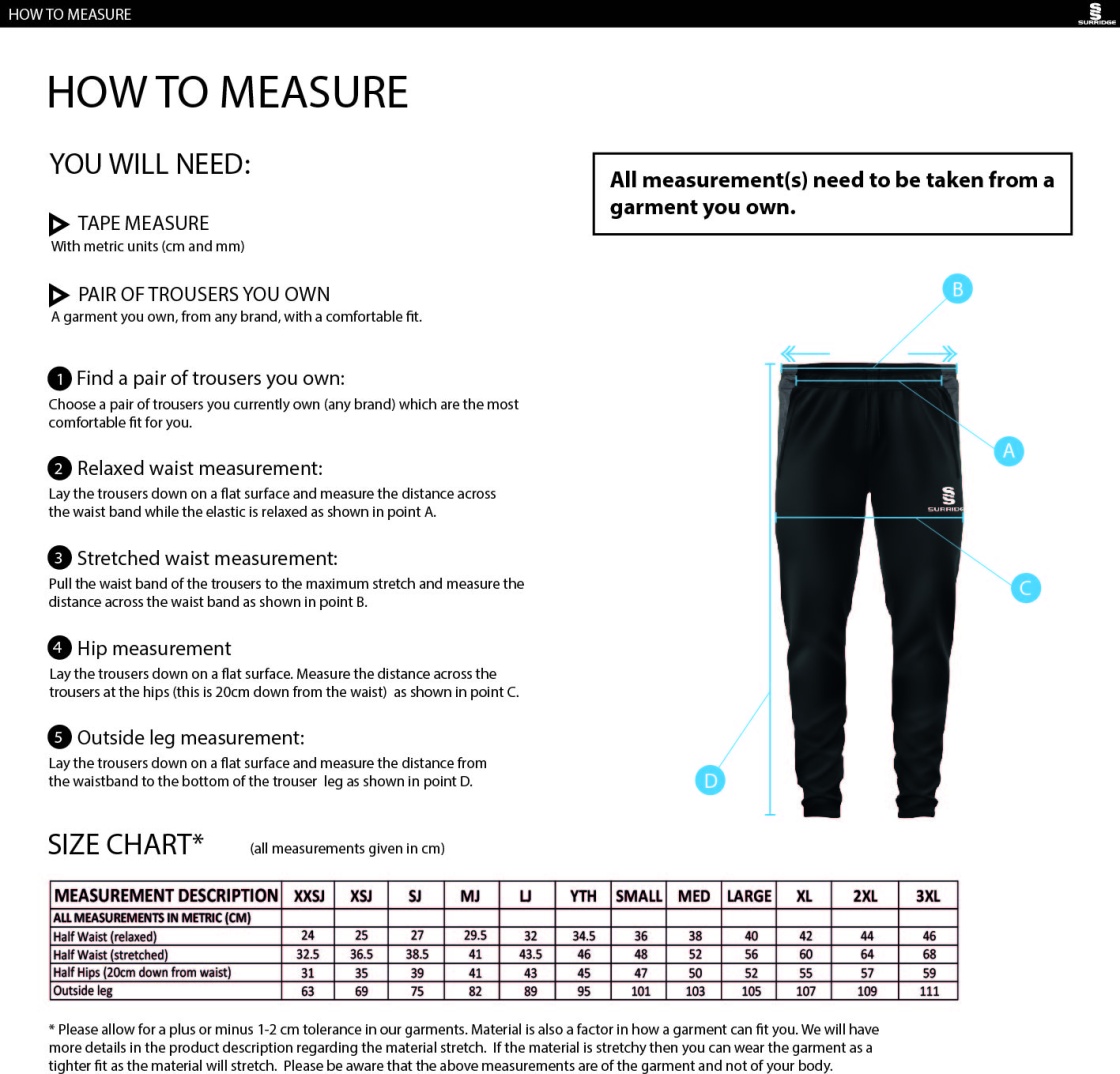 Typhoons RUFC Tek Slim Pant Navy - Size Guide