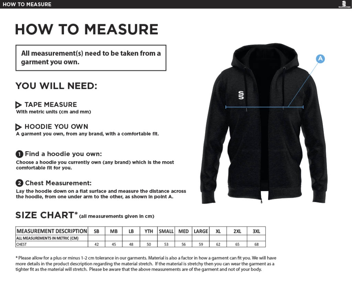 Typhoons RUFC Dual Full Zip Hoody Navy/Sky - Size Guide
