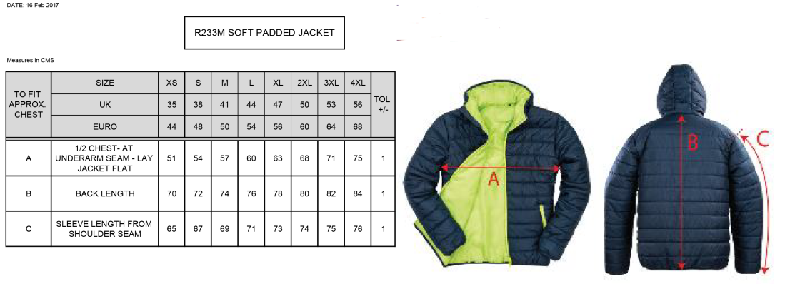 TYPHOON SUPERSOFT JACKET - NAVY - Size Guide