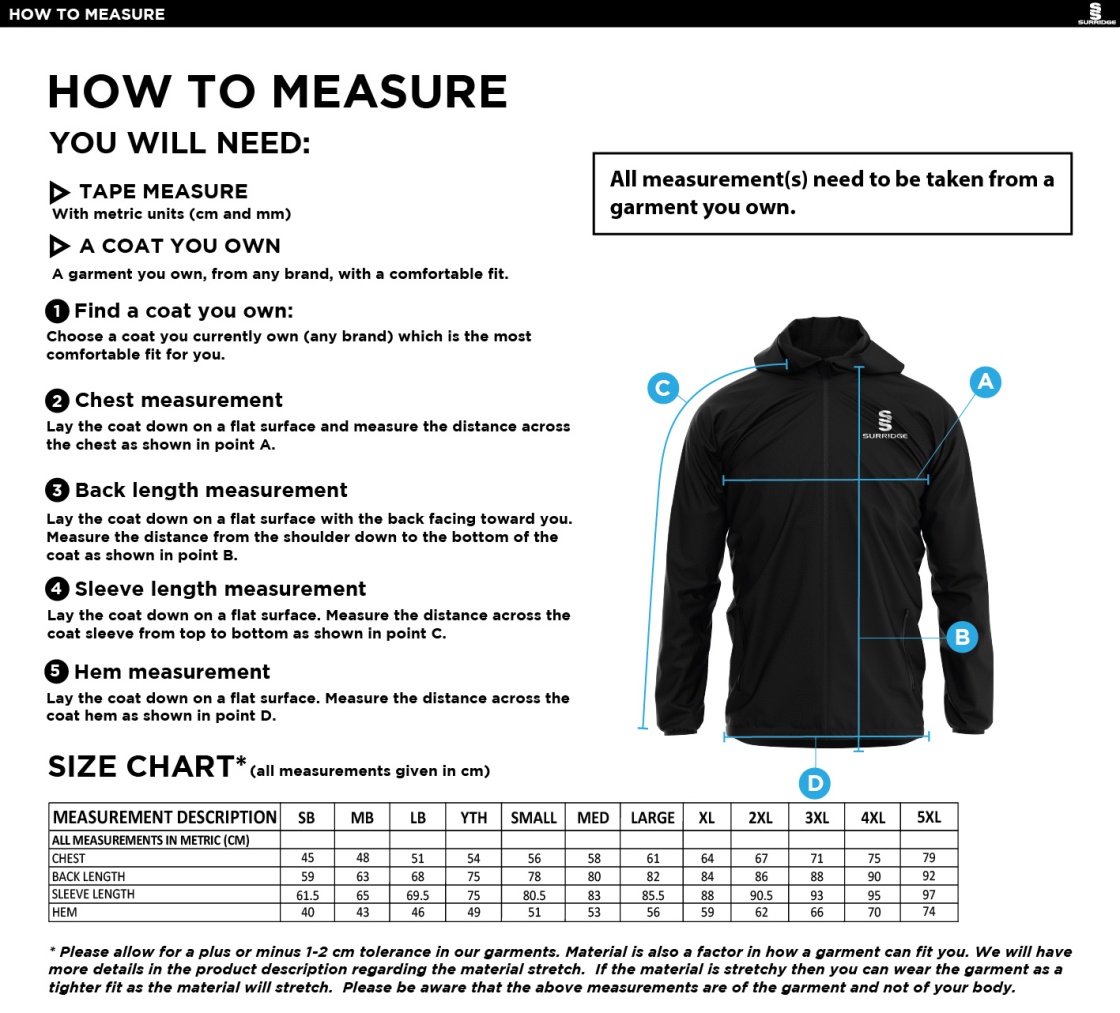 Typhoon Training Jacket Navy - Size Guide