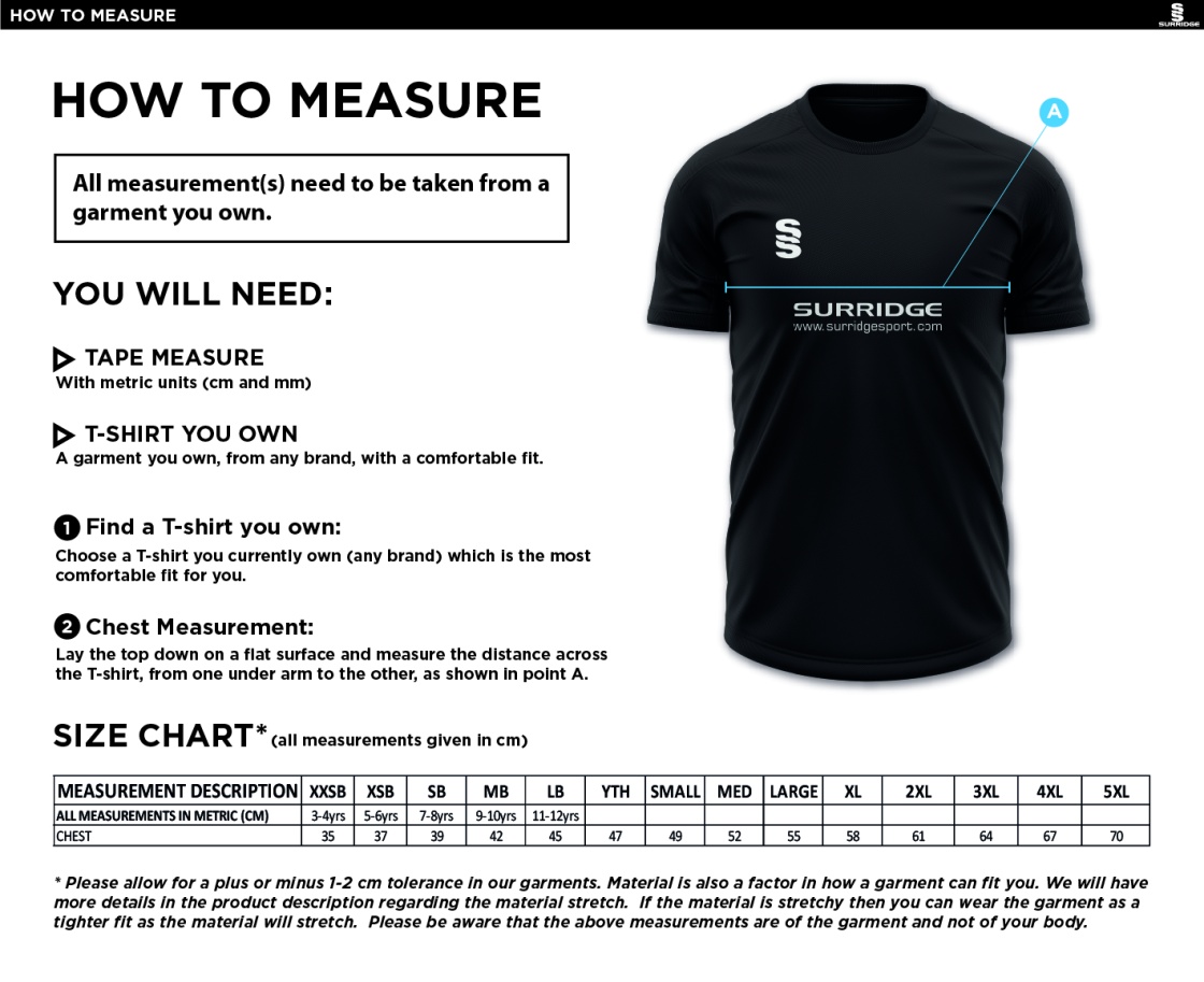 Typhoons RUFC Dual T-shirt Navy/Sky - Size Guide